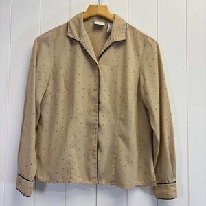 Vintage Covington Dark Academia Polka Dot Button Down Shirt Women Size MP Twee